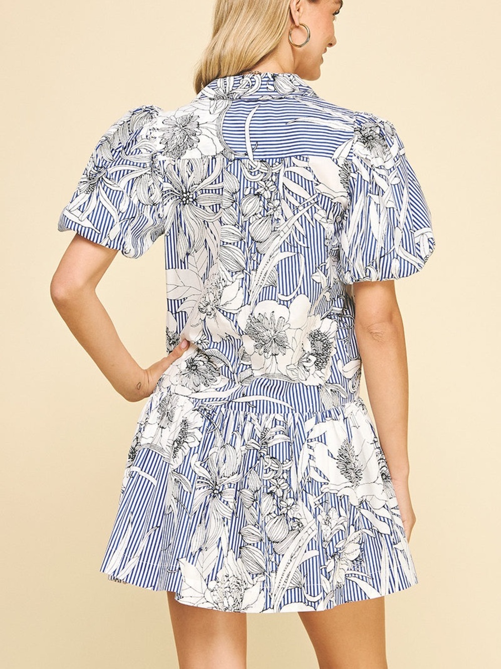 Pinch Riveria Blue White Ruffle Puff Sleeve Cotton Summer Mini Dress Size Small - Picture 5 of 16